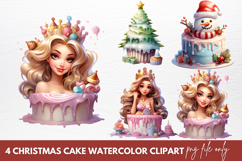 Christmas Cake Watercolor Clipart Sublimation Product Image 1