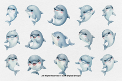15 Bundle Watercolor Cute Dolphin Fish Animal Sea Ocean Kids Product Image 8