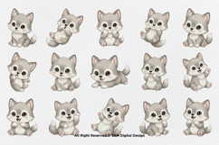 15 Bundle Watercolor Baby Wolf Nigh Animal Wildlife Kids Product Image 8