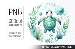 Summer Turtle Clipart PNG Bundle, High Quality PNG Files Product Image 9