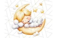 Sleeping Baby on Moon PNG, Cute Night Sky Baby Clipart Png Product Image 4