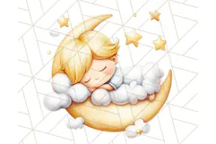 Sleeping Baby on Moon PNG, Cute Night Sky Baby Clipart Png Product Image 4