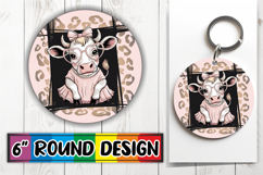 Cheerful Round Keychain PNG, Cute Cow Product Image 1