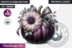 Floral Coquette Pumpkin and Daisy PNG with bow fall Clipart Product Image 1