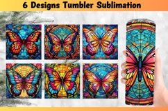 Butterfile Stained Glass Tumbler Wrap Sublimation Design PNG Product Image 1