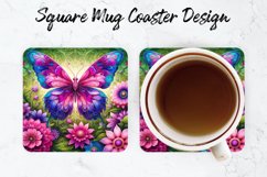 Flowers &amp; Butterflies Mug coaster | Coaster | Sublimation Product Image 1