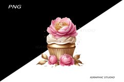 Floral Cupcake Clipart, Peony Product Image 1