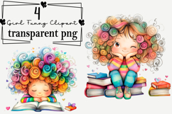 Quirky Book Girl Clipart Watercolor PNG Product Image 1
