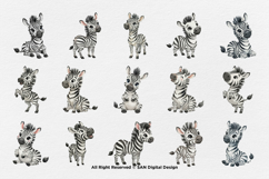15 Bundle Watercolor Cute Zebra Black White Striped Animal Product Image 8