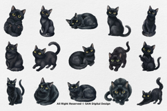 15 Bundle Watercolor Black Cats Lovers Kitten Fluffy Pet Product Image 8