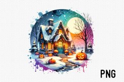 Cozy Halloween Cottage Sublimation - Cozy Cottage Landscape Product Image 1