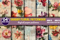Shabby Floral Patchwork Collage Paper Bundle PNG Product Image 9