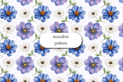 Blue Purple Floral Seamless Watercolor Pattern Design Product Image 1