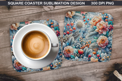 Flowers Coaster Sublimation, Winter Flowers Coaster PNG Product Image 1