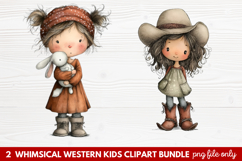 2 Whimsical Western Kids Clipart | Cute Cowboy &amp; Cowgirl PNG Product Image 1
