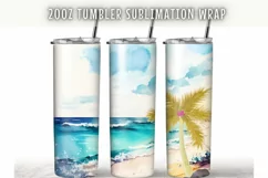 Summer beach watercolor 20 oz Skinny Tumbler Wrap Product Image 1