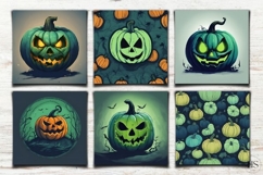 Green Halloween Pumpkin Digital Paper, Green Evil Pumpkin Product Image 2