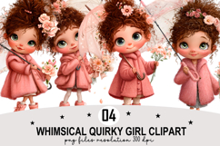 Whimsical Quirky Girl Clipart Watercolor PNG Product Image 1