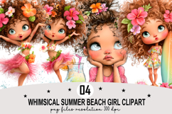 Whimsical Summer Beach Girl Clipart Watercolor PNG Product Image 1