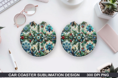 Flower Car Coaster Sublimation| Winter Flowers Coaster PNG Product Image 1