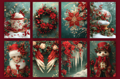 Vintage Red Green Christmas Digital Paper Bundle, A4 size Product Image 5