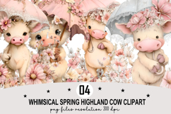Whimsical Spring Highland Cow Clipart Watercolor PNG Product Image 1