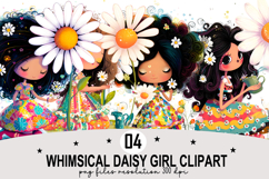 Whimsical daisy girl Clipart Watercolor PNG Product Image 1