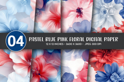 Pastel Blue Pink Floral Digital Paper Product Image 1