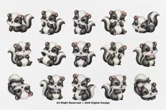 15 Bundle Watercolor Skunk Girl Cute Stripe Forest Animal Product Image 8