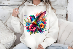 Vibrant Hummingbird PNG, Colorful Botanical Sublimation Product Image 7
