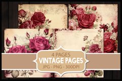 4 Vintage Roses Flower Digital Papers I Junk Journal Page Product Image 1