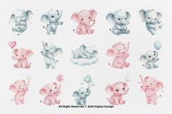 15 Bundle Watercolor Elephant Baby Blue and Pink Fun Animal Product Image 8