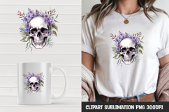 Watercolor floral skull sublimation clipart png Product Image 1