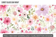 16oz Libbey Glass Can Tumbler Watercolor Flowers Sublimation Product Image 2