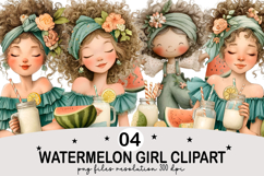 Watermelon Girl Clipart Watercolor png Product Image 1