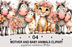 Mother and Baby Animals Clipart Watercolor png Product Image 1