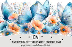 Watercolor Butterflies Flowers Clipart png Product Image 1