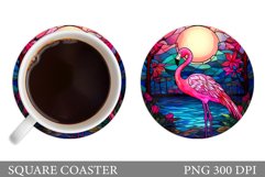 Stained Glass Flamingo Coaster. Flamingo Round Coaster Product Image 1