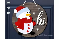 Snowman Christmas Round Sign SVG | Christmas Door Hanger SVG Product Image 1