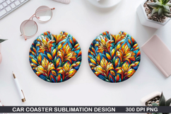Flower Car Coaster Sublimation| Autumn Flowers Coaster PNG Product Image 1