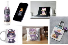 Cat Halloween Watercolor 24 Cliparts Ai Generated Art Product Image 8