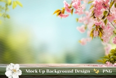 Pink Flowers Background Mockup, Wooden Table Background Product Image 1