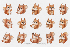 15 Bundle Watercolor Cute Squirrel Burrow Rodent Nut Small Product Image 8