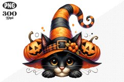 Halloween Cat And Pumpkin Sublimation - Clipart PNG Design Product Image 1