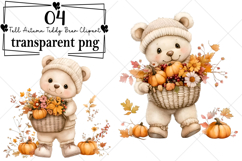 Whimsical Fall Autumn Teddy Bear Clipart Watercolor PNG Product Image 1