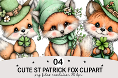 Cute St Patrick Fox Clipart png Watercolor png Product Image 1