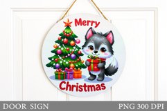 Christmas Wolf Door Sign. Christmas Door Sign Sublimation Product Image 1