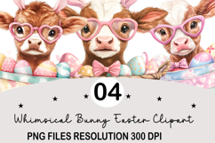 Whimsical Bunny Easter Clipart, Watercolor Easter Bunny PNG Product Image 1