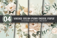 Vintage Cream Peony Digital Paper Product Image 1