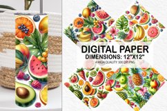 Summer Watercolor Tropical Fruits Digital Paper Product Image 1